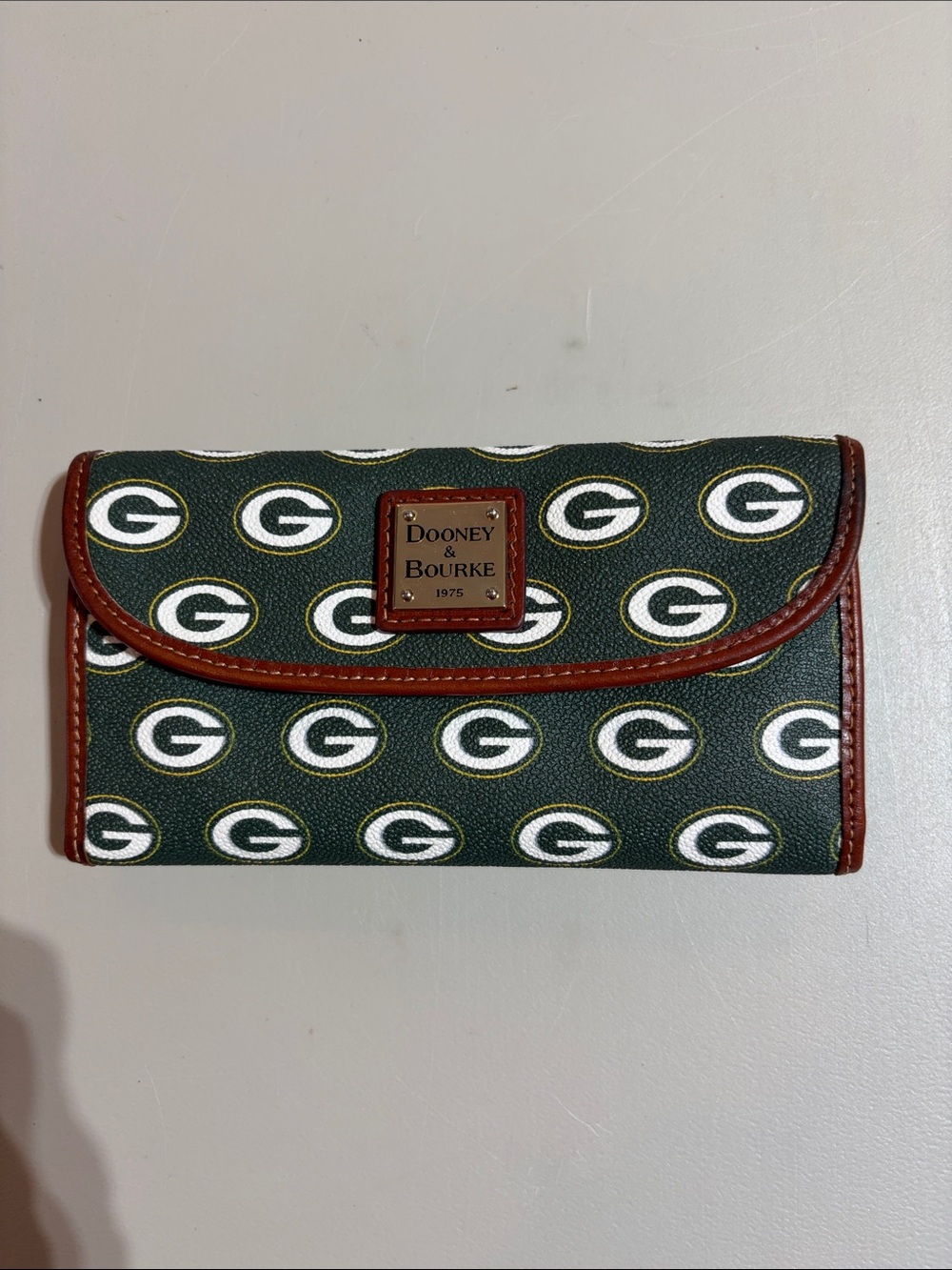 Dooney & Bourke Green and Brown Logo Continental Wallet